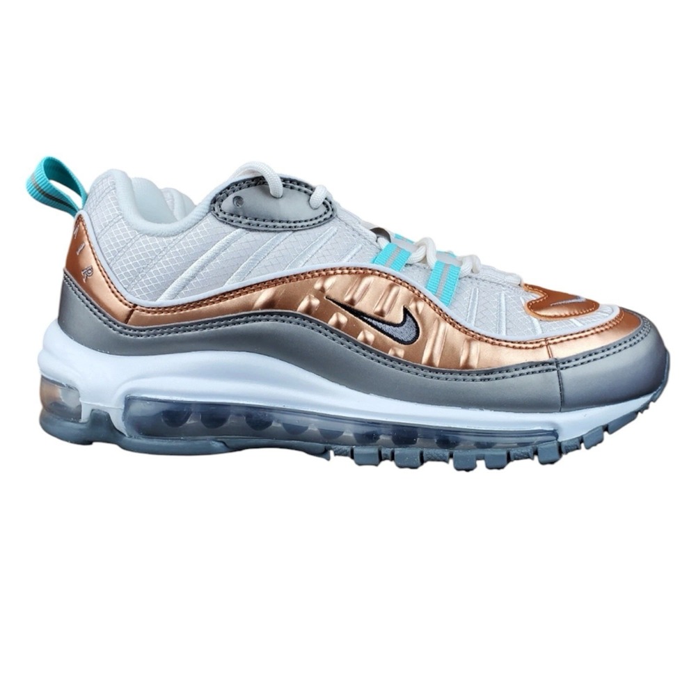 Nike Air Max 98 Womens Metallic Copper Gunmetal Silver Teal AH6799-001 Sneakers